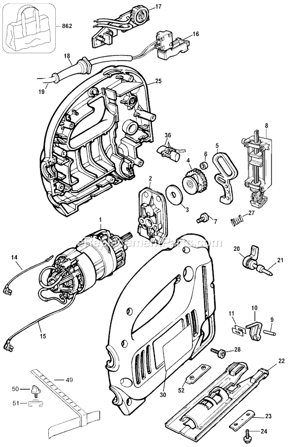 Page A Diagram and Parts List for JS305B Type 3 Black and Decker Jig Saw